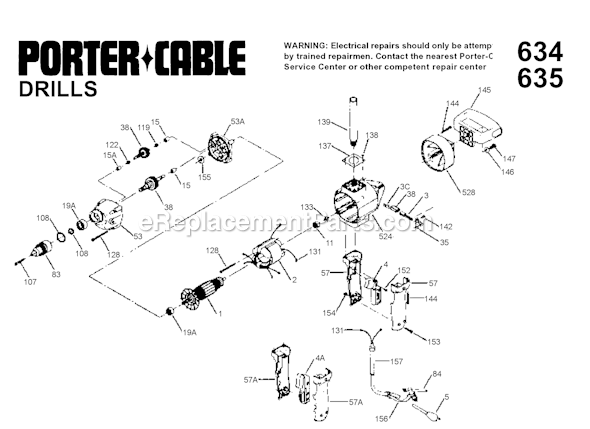 Page A Diagram and Parts List for 634 Type 3 Porter Cable Electric Drill